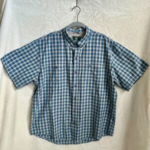 GH Bass Explorer Plaid‎ Short Sleeve Shirt XL Blue Vented Fishing